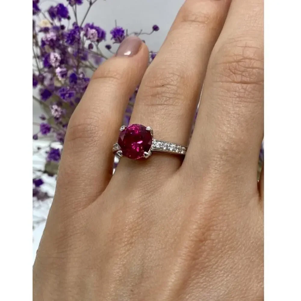 925 Sterling Silver Pink Topaz & CZ Ring Size 7